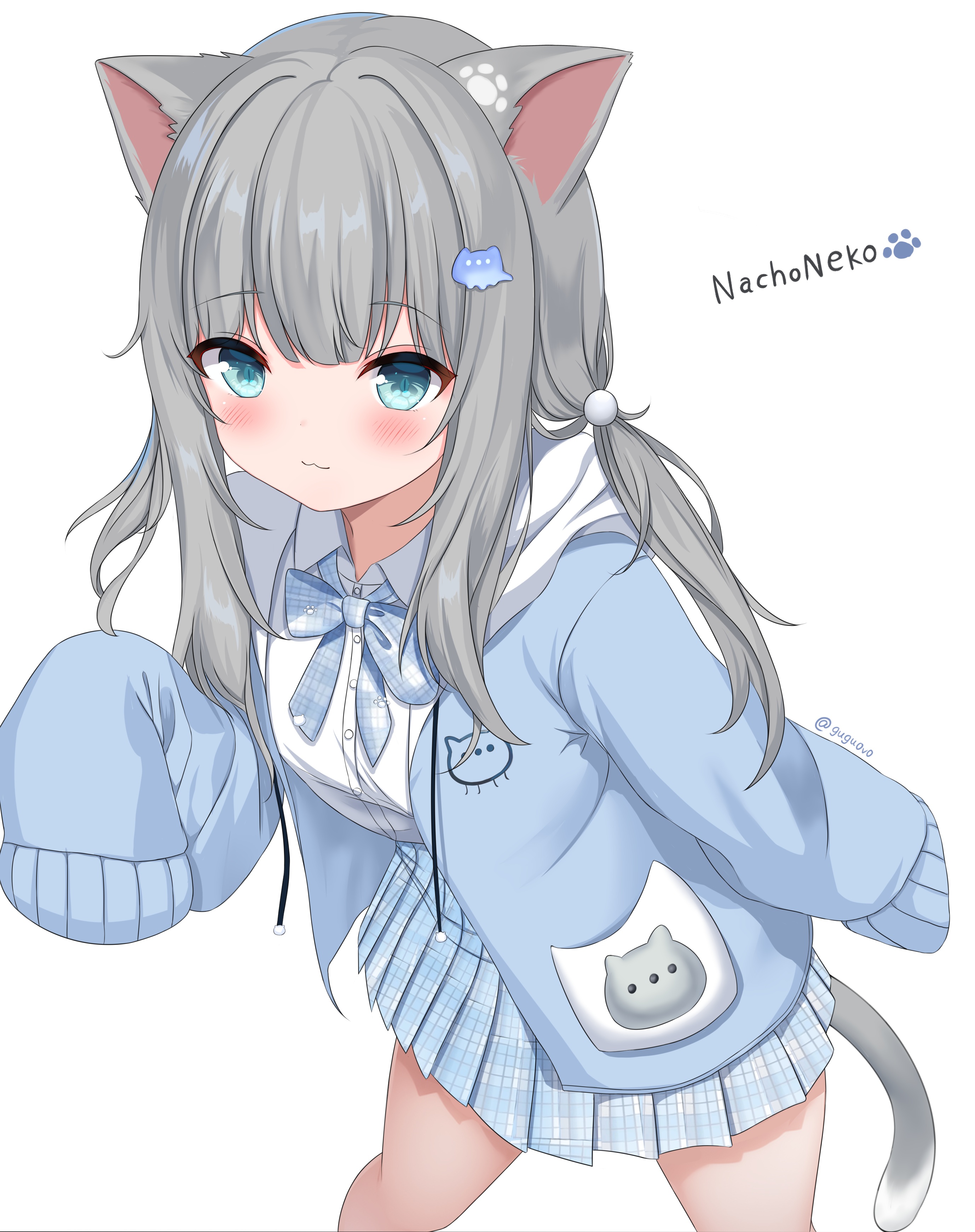 gugu0v0 nacho (amashiro natsuki) animal ears nekomimi seifuku